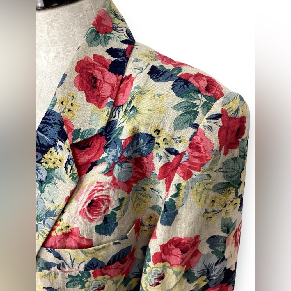 Vintage Brooks Brothers Floral Linen Blazer Vest Set 2 Piece Matching - Picture 6 of 10